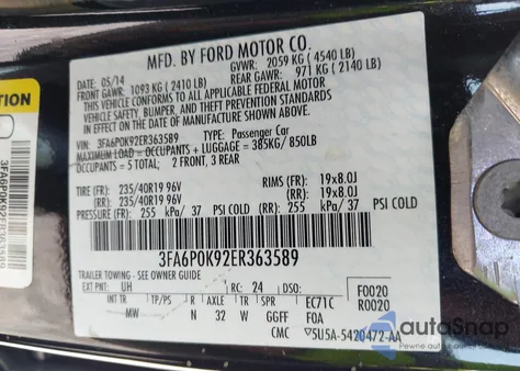 2014 Ford Fusion Titanium from USA, damaged, VIN 3FA6P0K92ER363589